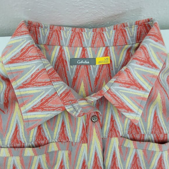 Cabela's Flannel Shirt Women's L Multicolor Chevron Long Sleeve Button Pockets - Picture 6 of 16